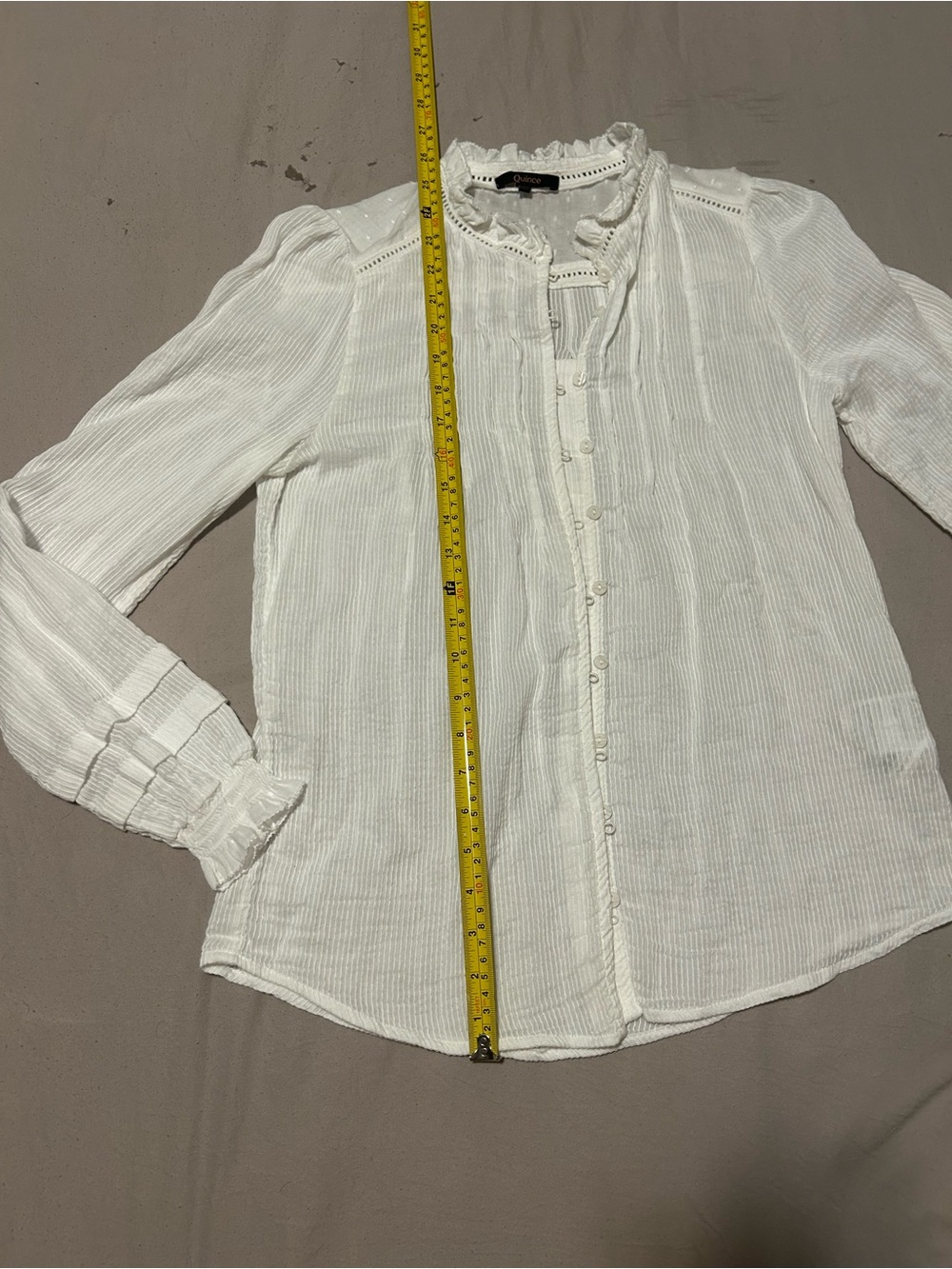Quince White Ruffle-Neck Button Front Blouse - Picture 2 of 9